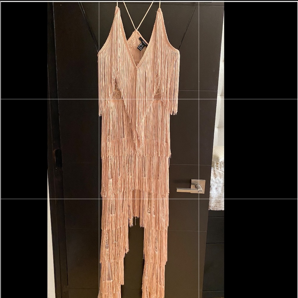 Fringed V-Neck Maxi Dress - Blush Pink